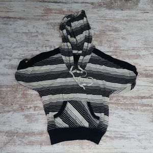 Ninety Three Striped Short Sleeve Hoodie Top